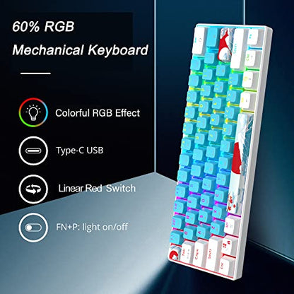 Fogruaden 60 Percent Keyboard Mechanical, Gaming Keyboard 60 Percent, RGB Backlit, Mini Wired 60% Keyboard with Red Switch for Win/Mac PC Laptop (Blue, Red Switch) - color: Blue/ Red Switch