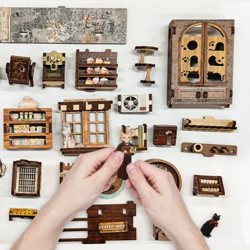 Book nooks DIY Dollhouse Kit for Adults 3D Stereo Assembly Night Light Sensing Wooden Bookend Jigsaw Building Model Gifts for Family,Friends (Caramel Dreams)