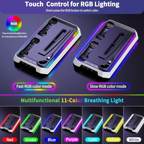 PS5 Cooling Station for PS5/Slim/Pro Disc Digital Console, PS5 Stand Cooling Fan Station with RGB Lights & 3 Level Fan, PS5-Controller Charger, PS5-Accessories with 3 USB Ports, Headset Holder - color: RGB White&Black