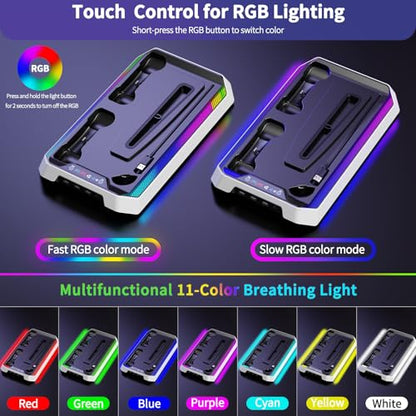 PS5 Cooling Station for PS5/Slim/Pro Disc Digital Console, PS5 Stand Cooling Fan Station with RGB Lights & 3 Level Fan, PS5-Controller Charger, PS5-Accessories with 3 USB Ports, Headset Holder - color: RGB White&Black