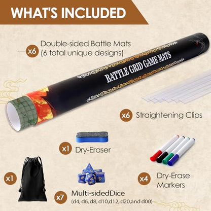 Dungeons and Dragons Starter Set - Ultimate DND Battle map Bundle with 6 terrains 24” x 36" Game Grid Mat, Dry Erase Markers, dice & More for Epic DND Adventures | DND maps, DND Battle mat