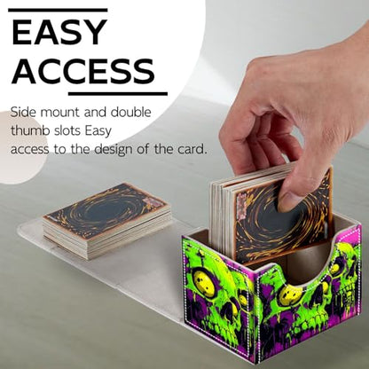 Trading Card Storage Box, Holds 100+ for MTG Cards, Premium PU Leather with Magnetic Closure, Green Skull Durable Deck Box for Magic the Gathering, Trading Card Games - color: Green Skull