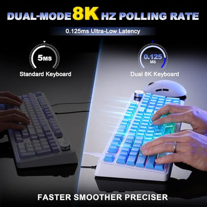 AJAZZ AK980 V2 Pro 98% Dual 8K Mechanical Keyboard, 10000mAh Wireless Tri-Mode Gaming Keyboard with Smart Display & Knob, Hot Swappable BT/2.4G/USB-C for Win/Mac (Blue,Lychee Switch) - color: Blue