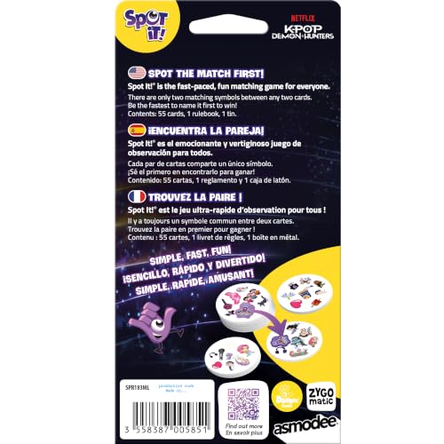 Spot It! K-Pop Demon Hunters Card Game (Eco Blister) | Fast-Paced Matching Game Featuring Characters, Icons & Symbols from K-Pop Demon Hunters, Ages 6+, 2-8 Players, 15 Mins