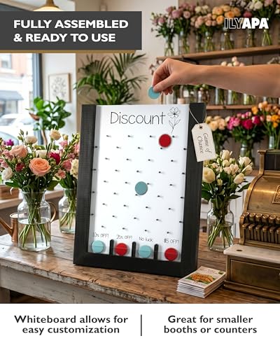 Ilyapa Prize Drop Board, 13x17 in - Penny Drop Game, Whiteboard Sign | Wooden A-Frame Whiteboard Sign, Includes 8 Coin Drop Discs & Eraser - For Trade Shows & Events