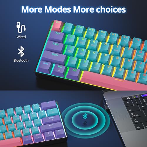 Fogruaden 60 Percent Wireless Gaming Keyboard, Wired/Bluetooth Mechanical Keyboard 60%, RGB Backlit, Hot-Swappable Yellow Switch - color: Joker-61-Yellow Switch, size: Yellow Switch