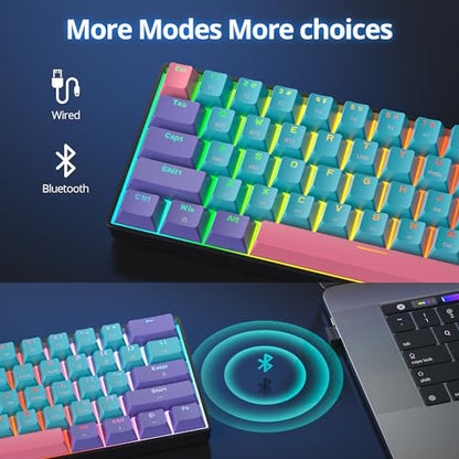 Fogruaden 60 Percent Wireless Gaming Keyboard, Wired/Bluetooth Mechanical Keyboard 60%, RGB Backlit, Hot-Swappable Yellow Switch - color: Joker-61-Yellow Switch, size: Yellow Switch