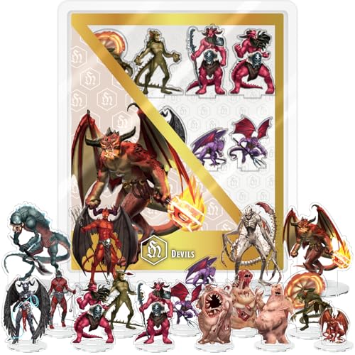 Skinny Minis Devil Miniatures Set, 16 Flat Minis with Bases for Tabletop Game, Infernal Monster Minis, D&D Compatible, 2D Pathfinder & 5e Minis for TTRPG