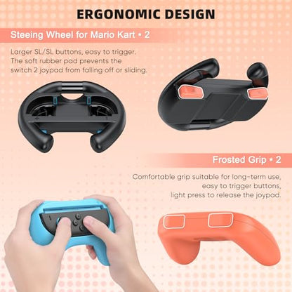 Switch 2 Accessories Bundle, 30-in-1 Kit for Nintendo Switch 2, Black | Carry Case, Controller Charger Dock, Grips for JoyCon, Steering Wheels,Wrist Band,Leg Strap, Switch 2 Console Protective Case - color: Black (30Pcs)