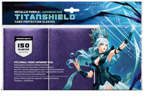TitanShield Premium Small Card Sleeves | Compatible with Yugioh Yu-Gi-Oh!, Cardfight Vanguard, Naruto TCG | (150 Sleeves - Japanese) - color: Metallic Purple