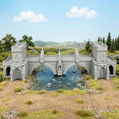 Fantasy Building Modular Castle Bridge Terrain 25mm for Tabletop Games | 1:64 Scale Large Modular Castle Bridge with Towers, Multi-Part Design, Easy Press-Fit Assembly for RPG Campaigns, Wargames