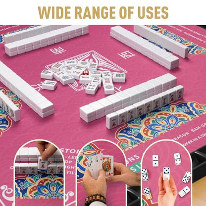 Mahjong Mat 32.4” x 32.4”, 3mm Thick Non-Slip Rubber Back Mahjong Table Mat, Noise Reduction Waterproof Mahjong Game Mat for Table, Mahjong Tile Mat for Cards, Dominoes & Board Games (Pink2) - color: Pink2