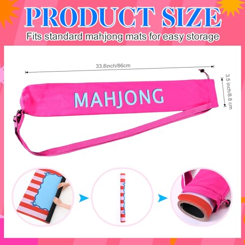 34 Inch Long Mahjong Mat Bag Cute Double Strapped Canvas Drawstring Mahjong Holder Lightweight Outdoor Carrying Bag for Board Games Travel Storage-Mat Not Include(Pink,1 Pc) - color: Pink, style: Soild
