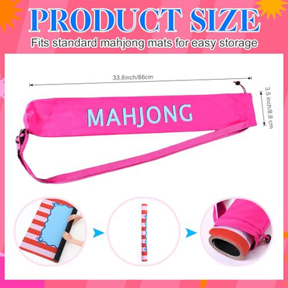 34 Inch Long Mahjong Mat Bag Cute Double Strapped Canvas Drawstring Mahjong Holder Lightweight Outdoor Carrying Bag for Board Games Travel Storage-Mat Not Include(Pink,1 Pc) - color: Pink, style: Soild
