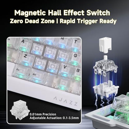 AJAZZ AK029 Wired One-Handed Hall Effect Mechanical Gaming Keypad, 29 Keys | Magnetic Switch, Rapid Trigger, 8KHz Polling, SOCD/DKS, RGB Backlit, Web Driver Customizable, Portable, White Transparent - color: Transparent White