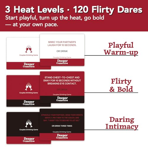 Couples Card Games for Adults – 120 Flirty & Romantic Dares with 3 Levels, Fun Date Night Game for 2 Players, Intimate Couples Games with Optional Drinking, Wedding Gift for Couple