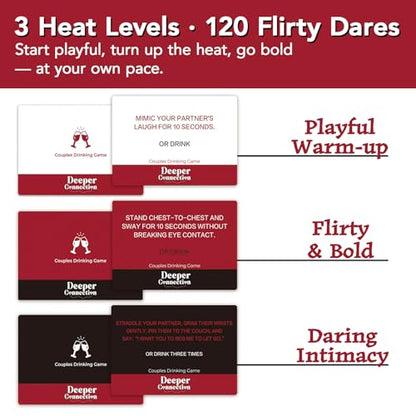 Couples Card Games for Adults – 120 Flirty & Romantic Dares with 3 Levels, Fun Date Night Game for 2 Players, Intimate Couples Games with Optional Drinking, Wedding Gift for Couple
