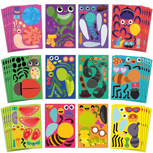 Sinceroduct Make Your Own Stickers for Kids, Fun Bug Sticker Kit with 60 Insect, Animal Face Sticker Sheets, Perfect for Rewards, Party Favors, Holiday Gifts, and Christmas Day, Valentine's Day - style: Insect