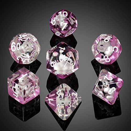 Rabbit dice set DND, DNDND 7PCS Resin Polyhedral dice set with Velvet Pouch for D&D Dungeons and Dragons Role Playing Games and Tabletop Games （Rabbit DND - color: Robbit