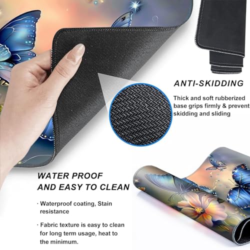 MTG Playmat,Game Play Mat for MTG TCG 24 x 14 inches Cards Game Playmats,Trading Card Game Stitched Play Mats Commander Deck Gaming Desk Mat Card Gameplay Mats,Blue Butterfly - color: Blue Butterfly, size: NO Zone