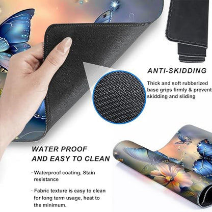 MTG Playmat,Game Play Mat for MTG TCG 24 x 14 inches Cards Game Playmats,Trading Card Game Stitched Play Mats Commander Deck Gaming Desk Mat Card Gameplay Mats,Blue Butterfly - color: Blue Butterfly, size: NO Zone