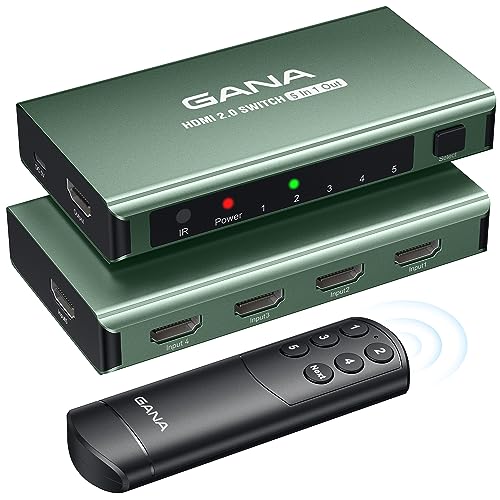 HDMI Switch 5 in 1 Out 4K@60Hz, GANA HDMI Splitter Switcher with Remote, Aluminum HDMI 2.0 Switch Box Hub for 3D, HDCP2.2, HDR, Compatible with Xbox, PS5/4/3,Fire Stick,Roku,Blu-Ray Player, Green - color: Green