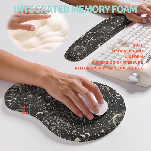 2-in-1 Ergonomic Set, Wave Rise Keyboard Wrist Rest and Massage Bulge Slope Mouse Pad Wrist Support, Cushion Memory Foam Integrated to Relieve Wrist Pain, Constellation - color: Constellation