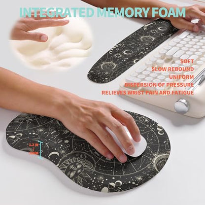 2-in-1 Ergonomic Set, Wave Rise Keyboard Wrist Rest and Massage Bulge Slope Mouse Pad Wrist Support, Cushion Memory Foam Integrated to Relieve Wrist Pain, Constellation - color: Constellation