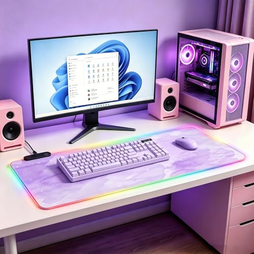 RGB Large Gaming Mouse Pad, Extended Mouse Pad with 12 Lighting Effects, Water Proof Mutispandex Surface, Non-Slip Rubber Base, 80x30 cm / 31.5×11.8 in (Purple Nebula) - color: Purple Nebula