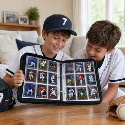 Baseball Card Binder, 9 Pocket Trading Card Zip Binder Holds 1080 Cards | Logo-free design,top-loading pages,removable double-sided pockets,waterproof cover,soft lnner lining. - color: Baseball, size: 9 Pocket 1080