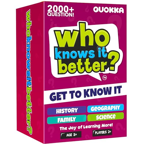 Board Games for Kids 8-12 – Set of 4 Family Card Games for Kids and Adults – Trivia Cards for Family Game Night – Who Knows It Better – 2000+ Questions History, Geography, Science – Fun Card Game - color: 03. Set of 4
