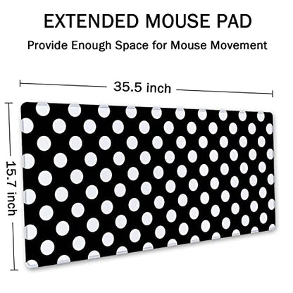 SSOIU Extended Gaming Mouse Pad (35.5x15.7 in), Large Stable Rubber Base Mousepad with Stitched Edges, Keyboard Mouse Mat Desk Pad for Work, Game, Office, Home - Black and White Polka Dot - color: Black and White Polka Dot