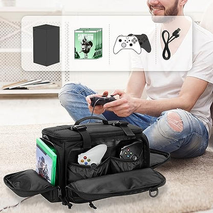 PGmoon Tactical Console Carrying Case Compatible with Xbox Series X | Travel Carry Case Bag with Multi-Pockets for Controllers, Discs & More Accessories (Patent Design)