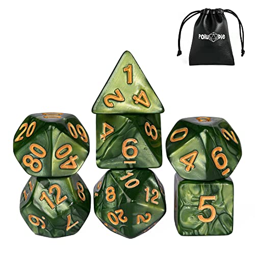 7-Die DND Dice Set Polyhedral Dice Set with a Leather Dice Bag, D&D Dice Set for RPG Table Games (Green) - color: Green