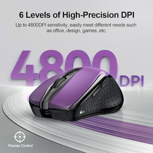 TECKNET Wireless Mouse Rechargeable, 2.4G Computer Mice with USB-A Receiver | 2.4G Connection, 800mAh Battery, 3X Faster Charging, Silent Click, 6-Level 4800 DPI, Ergonomic Design for All-day Comfort - color: Purple