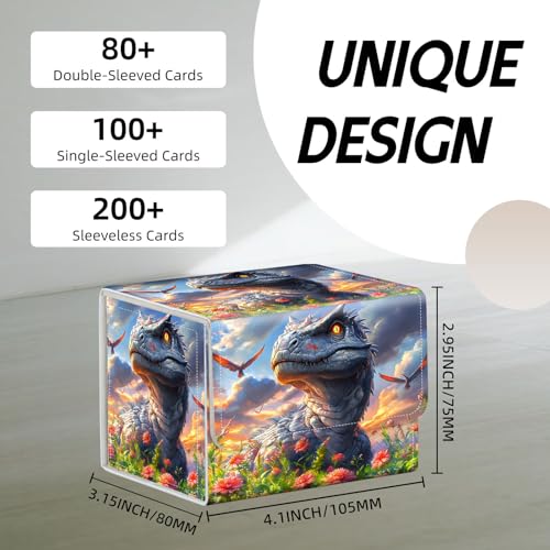 Trading Card Storage Box, Holds 100+ for MTG Cards, Premium PU Leather with Magnetic Closure, Blooming Flower Field Dinosaur Durable Deck Box for Magic the Gathering, Trading Card Games - color: Blooming Flower Field Dinosaur