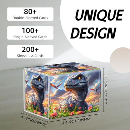 Trading Card Storage Box, Holds 100+ for MTG Cards, Premium PU Leather with Magnetic Closure, Blooming Flower Field Dinosaur Durable Deck Box for Magic the Gathering, Trading Card Games - color: Blooming Flower Field Dinosaur