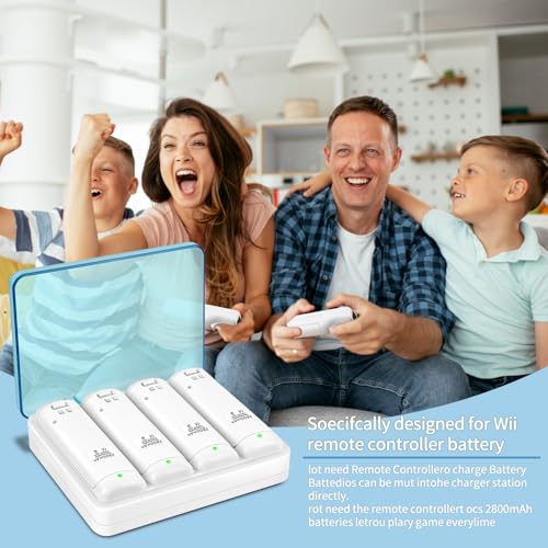 Wii Remote Battery Charger,4 in 1 Charging Station with 4 Pack 2800mAh Rechargeable Battery,USB Cable for Wii/Wii U Remote Controller (White) - color: White