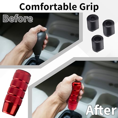 ecocstm Car Shifter Knob, Aluminum Gear Shift Style Knobs, Car Accessories | 3.74" Shift Knob with 3 Threaded Adapters M8 M10 M12 x 1.25 Fit Universal Manual Transmission, Automotive, Trucks (Red) - color: Red