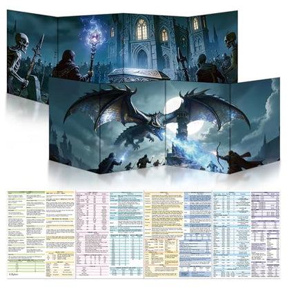 Byhoo DM Screen 2 PCS for D&D 5E DND Accessories - Necromancer’s Ritual&Siege of the Watchtower, Waterproof Reusable Surface with Adjustable Stands, Tri-Fold Portable A4 Size Compatible with 5E Rules - style: Epic-2PCS: Necromancer’s Ritual&Siege of the W
