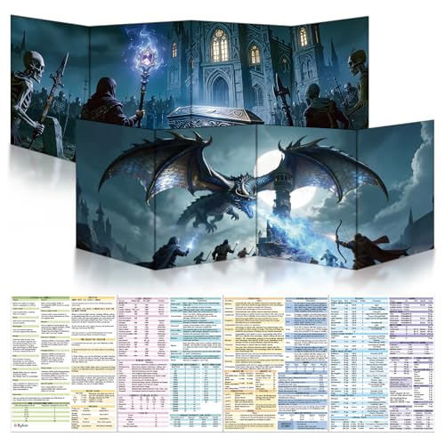 Byhoo DM Screen 2 PCS for D&D 5E DND Accessories - Necromancer’s Ritual&Siege of the Watchtower, Waterproof Reusable Surface with Adjustable Stands, Tri-Fold Portable A4 Size Compatible with 5E Rules - style: Epic-2PCS: Necromancer’s Ritual&Siege of the W