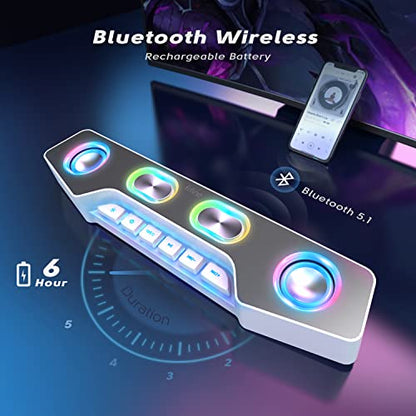 Fifine Gaming Speakers for PC, Bluetooth Computer Speakers Wireless with Aux-in for Desktop Laptop, RGB Desk Loudspeakers with Volume Control for Party Streaming Meeting A16 White - color: White