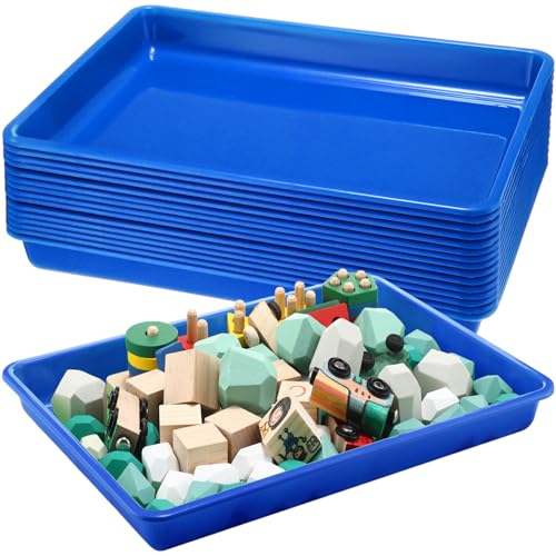 Maitys 15 Pack Plastic Art Trays 12 x 16 Inch Activity Crafts Trays Sensory Tray DIY Projects, Painting, Beads, Jewelry Office Home Organizer Arts and Crafts Supplies(Blue) - color: Blue