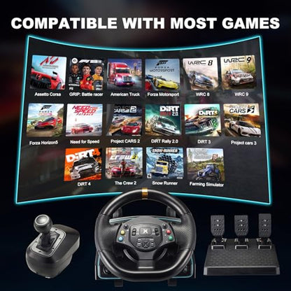 DOYO Gaming Steering Wheel with Pedals and Shifter, 1080° Racing Wheel, Hall Effect Pedals, Vibration Feedback, Paddle Shifters, Steering Wheel for PC/Xbox One/Xbox Series X/PS3/Switch - Plug & Play
