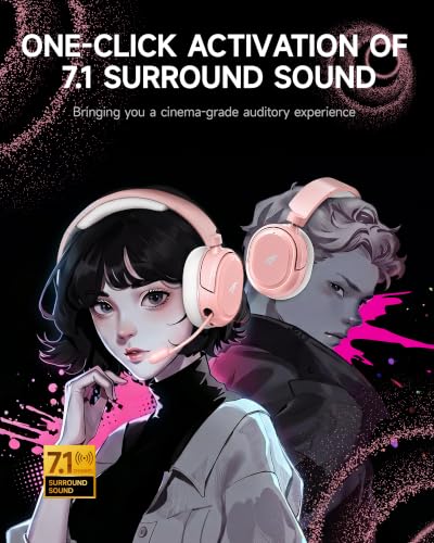 Picun G2 Wireless Gaming Headset, Over-Ear 7.1 Virtual Surround Sound, 2.4GHz/Bluetooth 5.4/Wired, 5ms Ultra-Low Latency, 100H Battery, ENC Noise-Canceling Mic, RGB, for PC PS5 PS4 Switch - color: Pink
