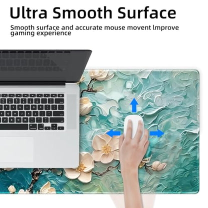 Galdas Gaming Mouse Pad XXL XL Large Long Extended Big Mousepad Non-Slip Rubber Keyboard Desk Pad with Stitched Edges for Laptop Home Office (31.5x11.8x0.08 Inch) … (Painting Flowers) - color: Painting Flowers