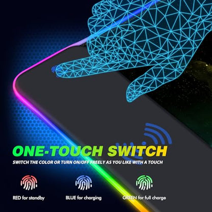 AIMSA Wireless Charging RGB Gaming Mouse Pad 15W, Extended LED Desk Mat Protector 800x300x4MM, 14 Light Modes Extra Large Mousepad Non-Slip Rubber Base Desk Mat, Nebula Universe - color: Nebula Universe