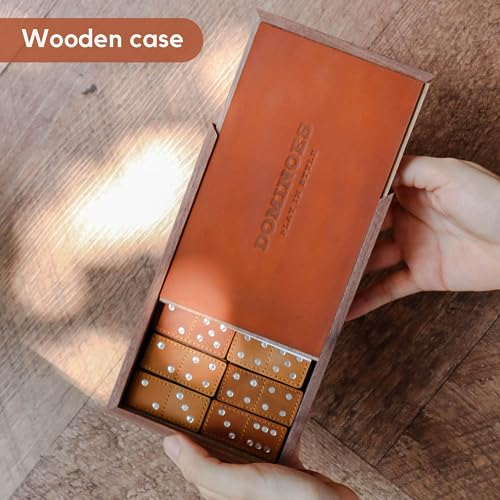 Dominoes Set for Adults 28 Tiles, Domino & Tile Games Set for Classic Board Games, Wooden Dominoes Double 6, Double Six Standard Dominoes Set, Light Brown - color: Light Brown