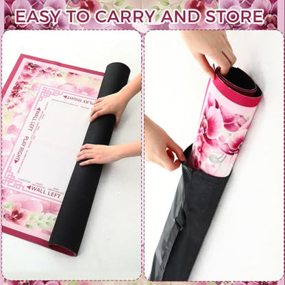 Flower Mahjong Mat with Rules 31.5" x 31.5" Non-Slip Noise Reduction Gaming Mat with Carrying Bag American Mahjong Table Cover for Poker Board Card Games Dominoes(Pink) - style: Pink