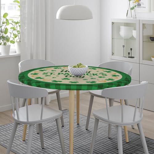 Famame Happy St. Patrick's Day Frame Round Fitted Tablecloth with Elastic Protector Table Kitchen Dinner Waterproof Oil-Proof Table Covers Fits 40"-44", Small - color: Happy St. Patrick's Day Frame, size: Small (40"-44")